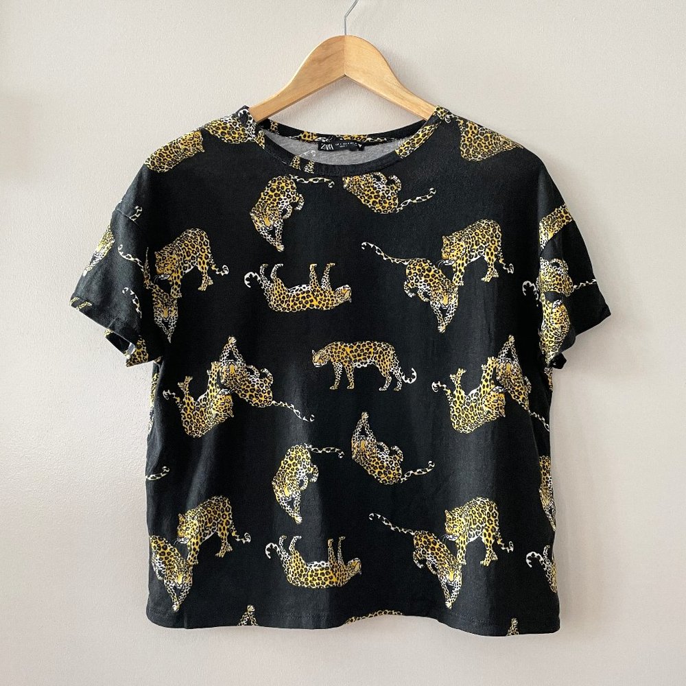 Zara Cheetah Leopard Cat Print Cotton Tee Small